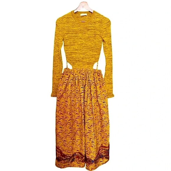 Ulla Johnson Marcellina Knit Taffeta Cutout Midi Dress Size 8 - Picture 7 of 17